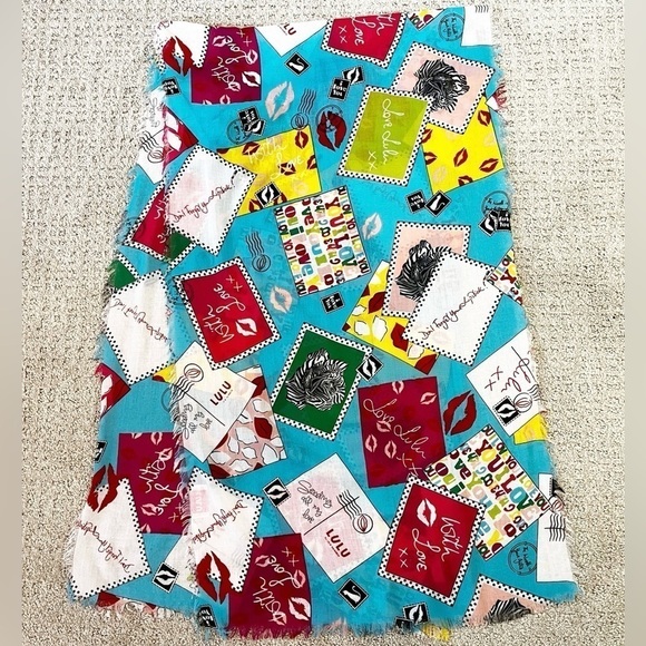 Lulu Guiness Love and Kisses Scarf Pop Art Feminine Postcards Pink Red Turquoise - Picture 1 of 11